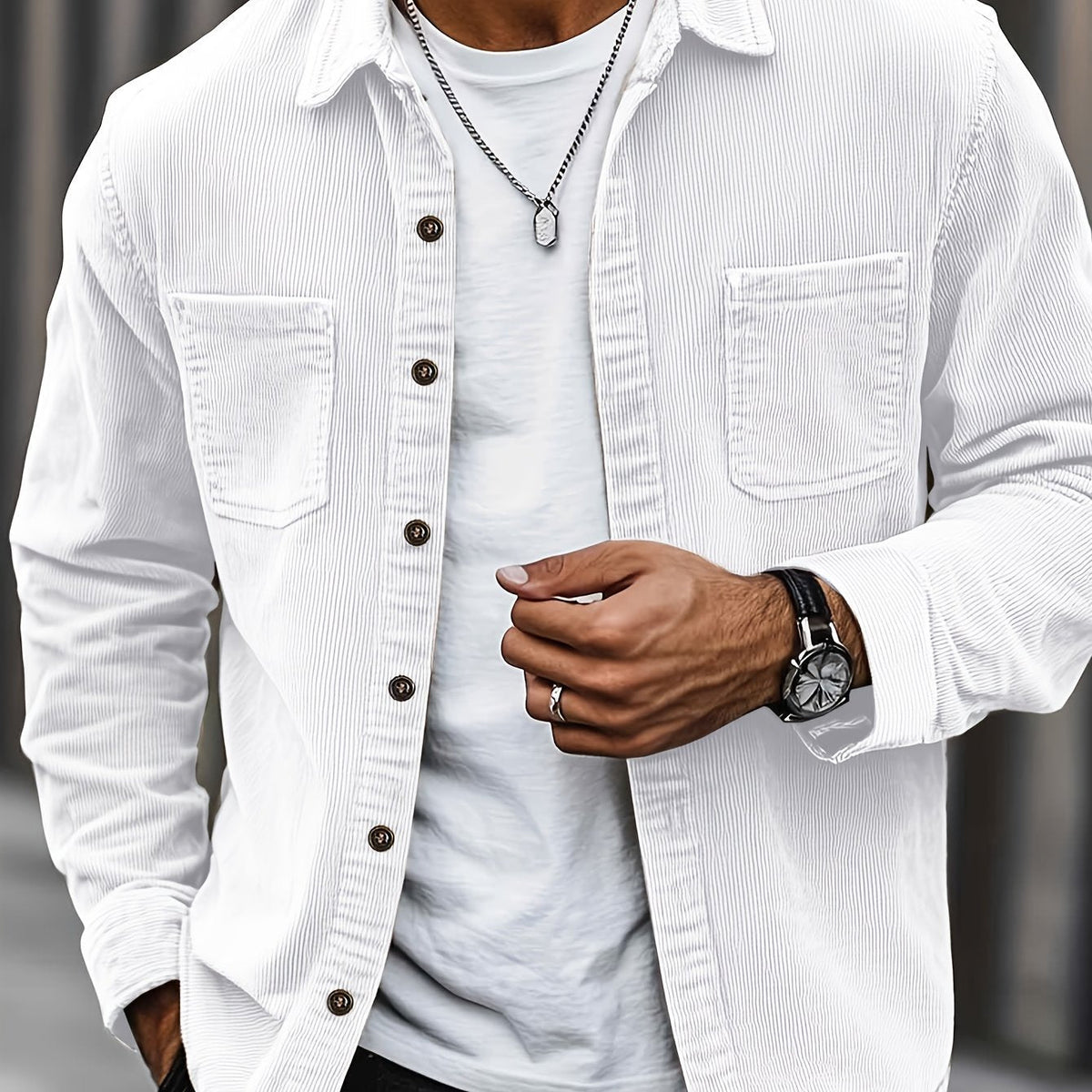 Herren Cordhemd Overshirt mit zwei Brusttaschen Langarm Freizeithemd