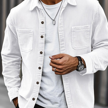 Herren Cordhemd Overshirt mit zwei Brusttaschen Langarm Freizeithemd