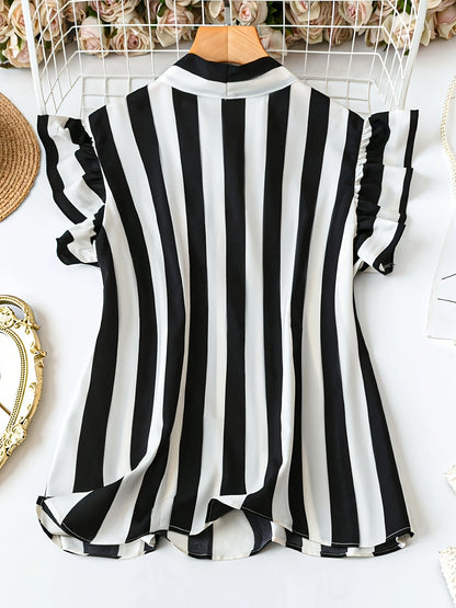 Damen Bluse mit Schleifenkragen und Streifen – Elegante Büro- und Freizeitmode