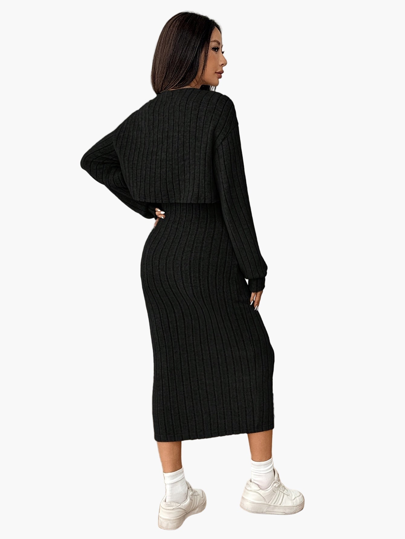 Damen Strickkleid Set Elegant Zweiteiler mit Knopfleiste – Modisch & Vielseitig für Alltag und Freizeit