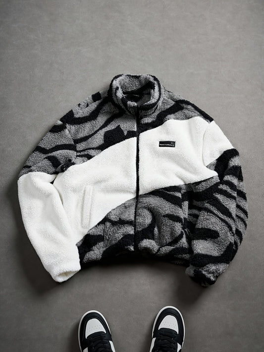 Fleecejacke Unisex mit Stehkragen und Reißverschluss, Tiermuster, mehrere Farben
