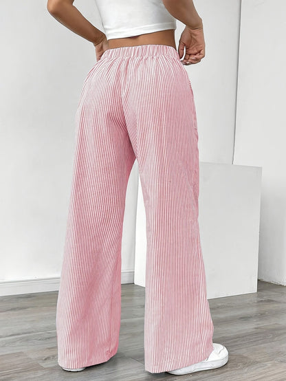 Damen Weite Freizeithose mit Streifenmuster und Kordelzug – Lässige Streetwear für Alltag und Freizeit