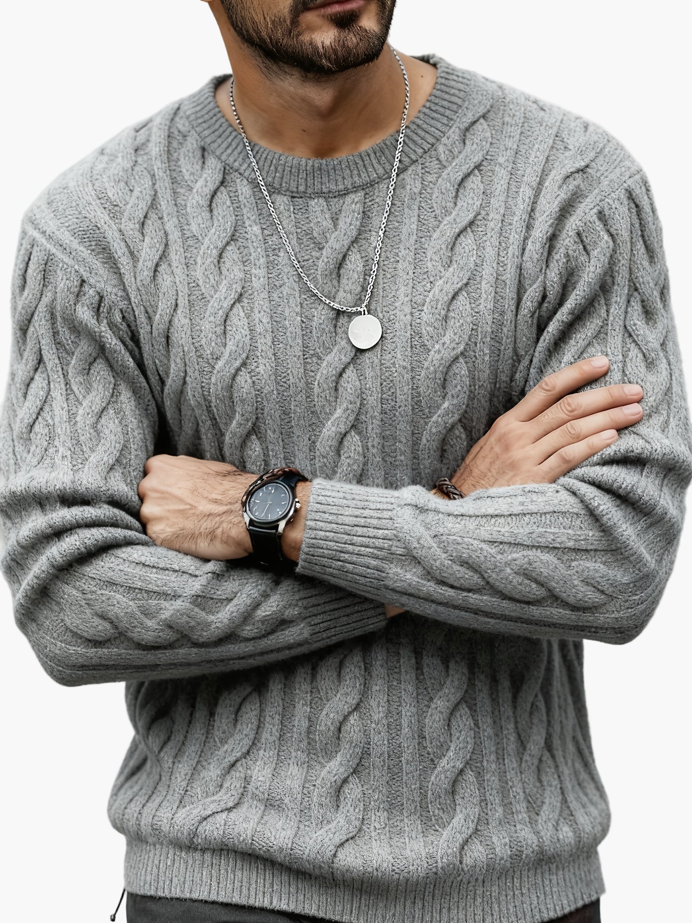 Herren Strickpullover mit Zopfmuster – Moderner Casual Style für Herbst und Winter