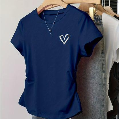 Damen T-Shirt mit Herz-Print und modernem, figurbetontem Schnitt – Alltagsmode mit Stil