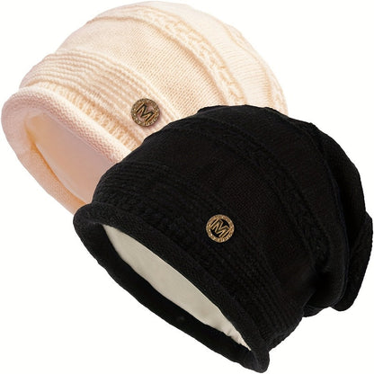 Unisex Strickmütze Beanie Wintermütze mit Fleecefutter einfarbig oder zweifarbig