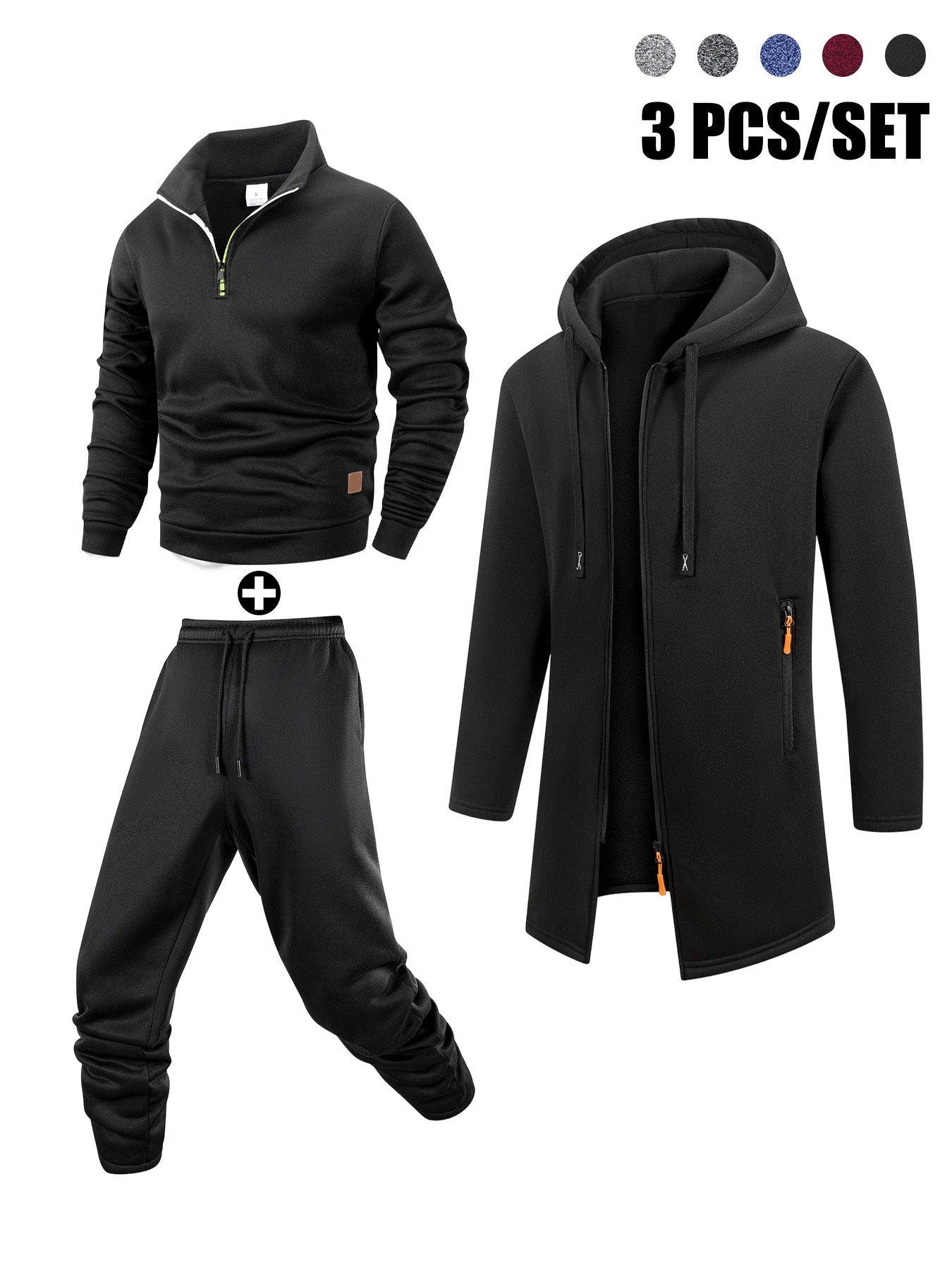 Herren 3-teiliges Sport Freizeit Set meliert: Pullover, Jogginghose & langer Cardigan mit Kapuze