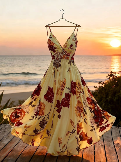 Damen Maxikleid mit romantischem Blumendruck und Eleganz für besondere Anlässe