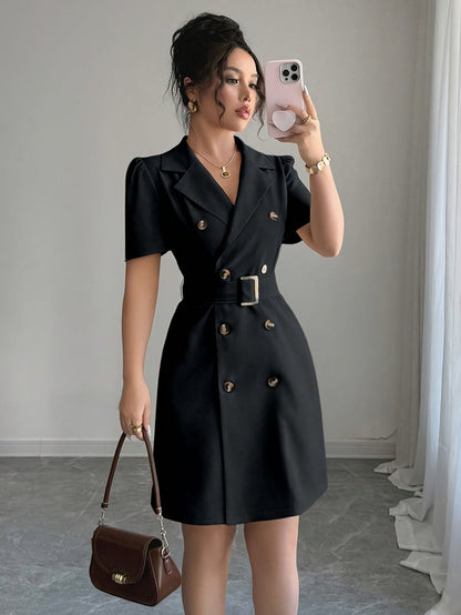 Damen Elegantes Blazer-Kleid mit Gürtel und Kurzarm – Business & Anlass