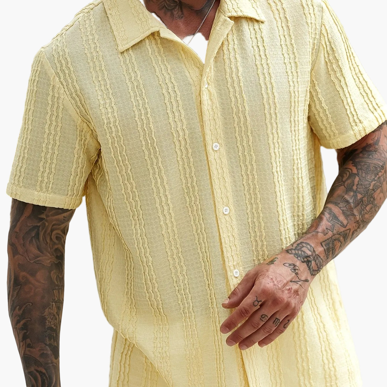 Herren Kurzarm Freizeithemd mit Knopfleiste und Retro-Streifen – Perfekt für Sommer & Freizeit