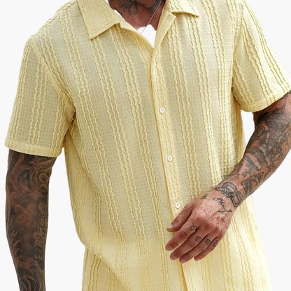 Herren Kurzarm Freizeithemd mit Knopfleiste und Retro-Streifen – Perfekt für Sommer & Freizeit