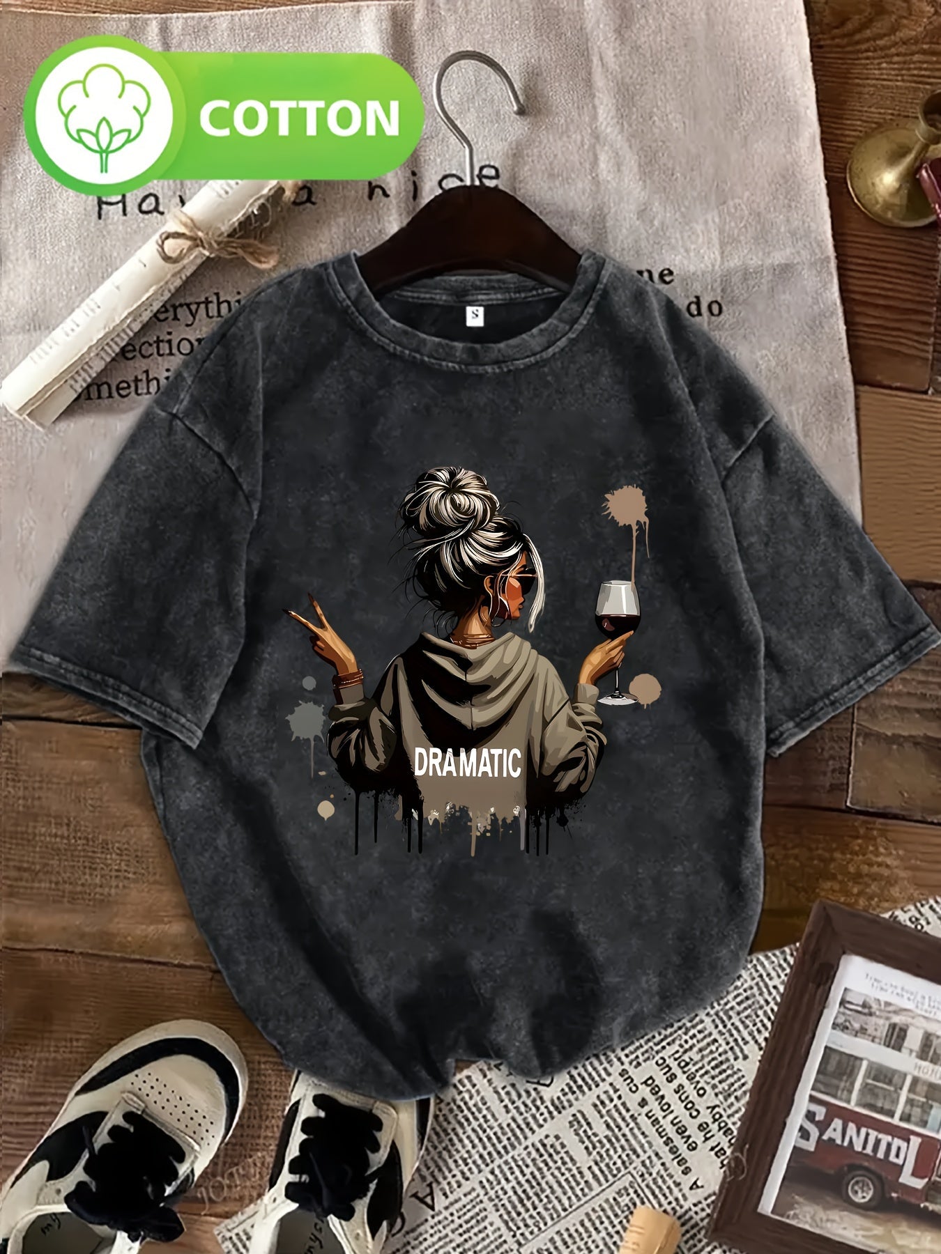 Damen Oversize T-Shirt mit Statement-Print 'Dramatic', lässiger Style, Streetwear