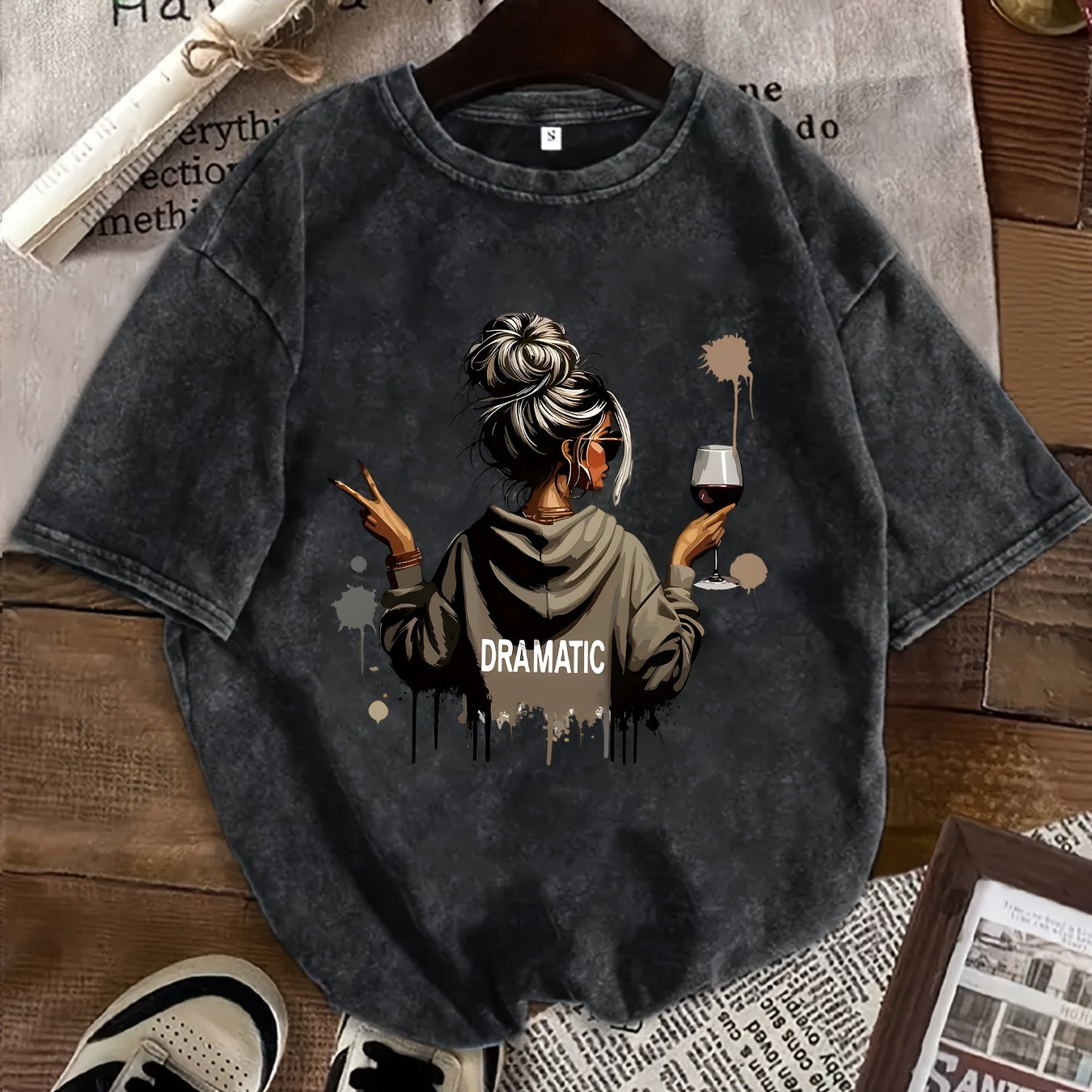 Damen Oversize T-Shirt mit Statement-Print 'Dramatic', lässiger Style, Streetwear