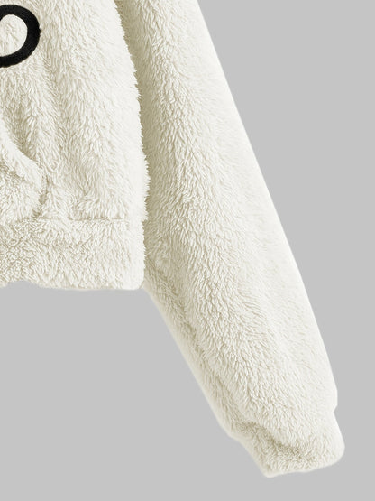Fleece Hoodie mit Katzenohren und Tasche, flauschig, Grau