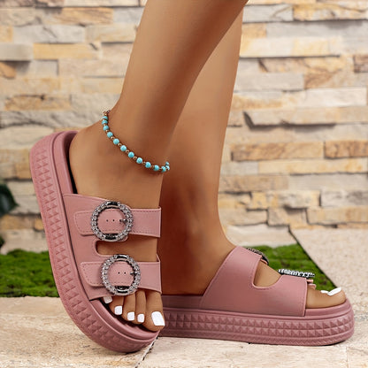 Damen Plateau-Sandalen mit Doppelriemen und glitzernden Schnallen – Modische Freizeitschuhe für Alltag und Urlaub