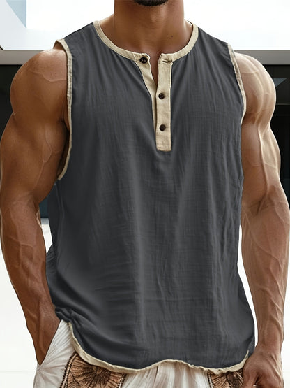 Herren ärmelloses Henley-Shirt Freizeit Top für vielseitige Outfits