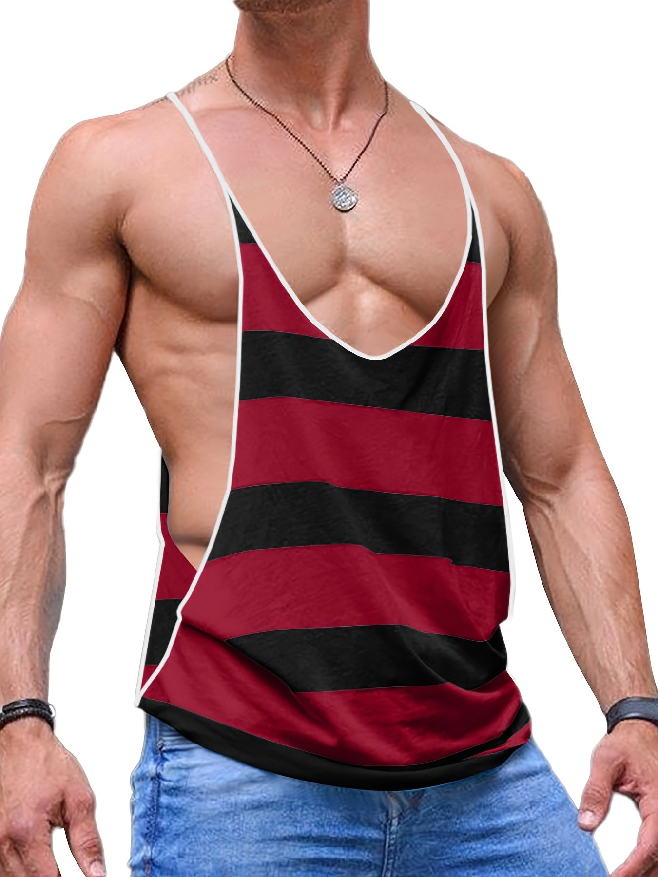 Herren Stringer Tanktop mit Streifen – Sportliches Fitness- und Freizeitshirt