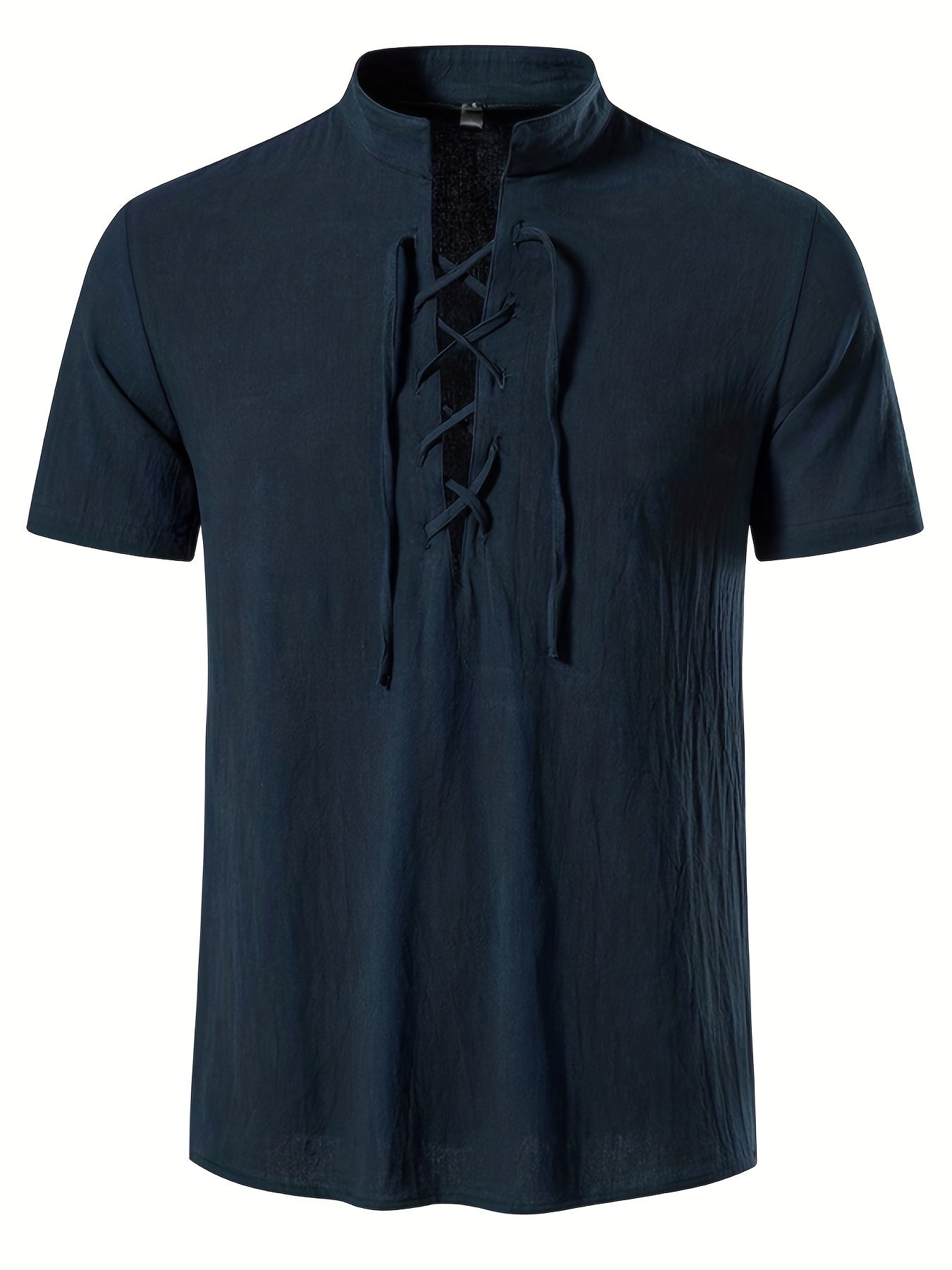 Herren Tunika Shirt Kurzarm mit Schnürung – Lässige Sommermode im Vintage-Stil