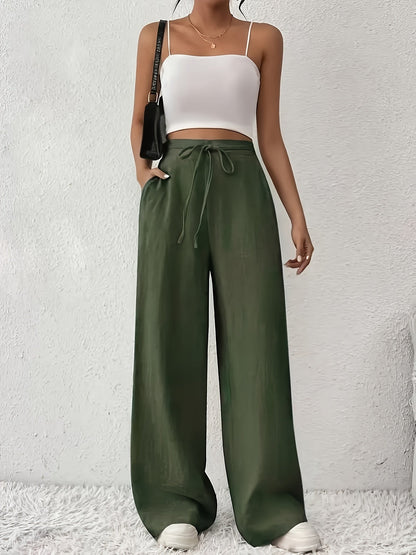 Damen Weite Bein Freizeithose mit Kordelzug – Lässige Loungehose für Alltag und Wochenende