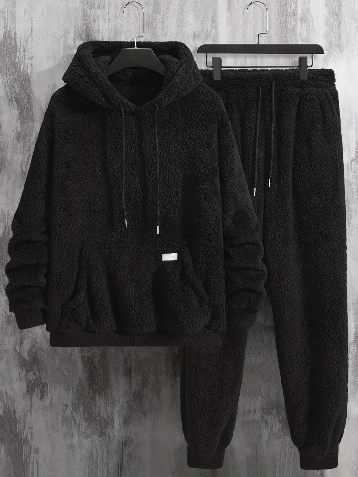 Kuscheliger Fleece Kapuzenpullover & Jogginghose Set für Herren, einfarbig