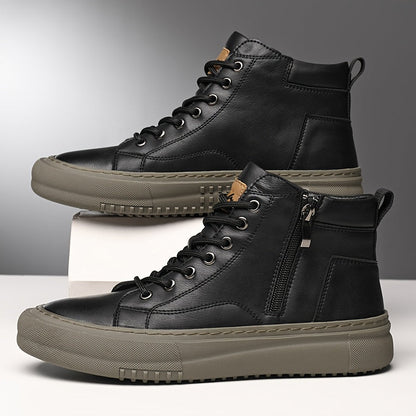 Herren High-Top Sneaker mit Schnürung und Reißverschluss – Schwarz