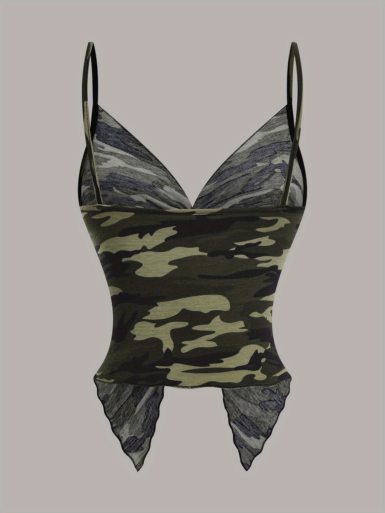 Damen Camisole Top mit Camouflage-Look und Wickeldetail – Modisches Party- und Streetwear-Highlight