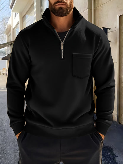 Herren Sweatshirt mit Stehkragen, Reißverschluss & Brusttasche, Langarm