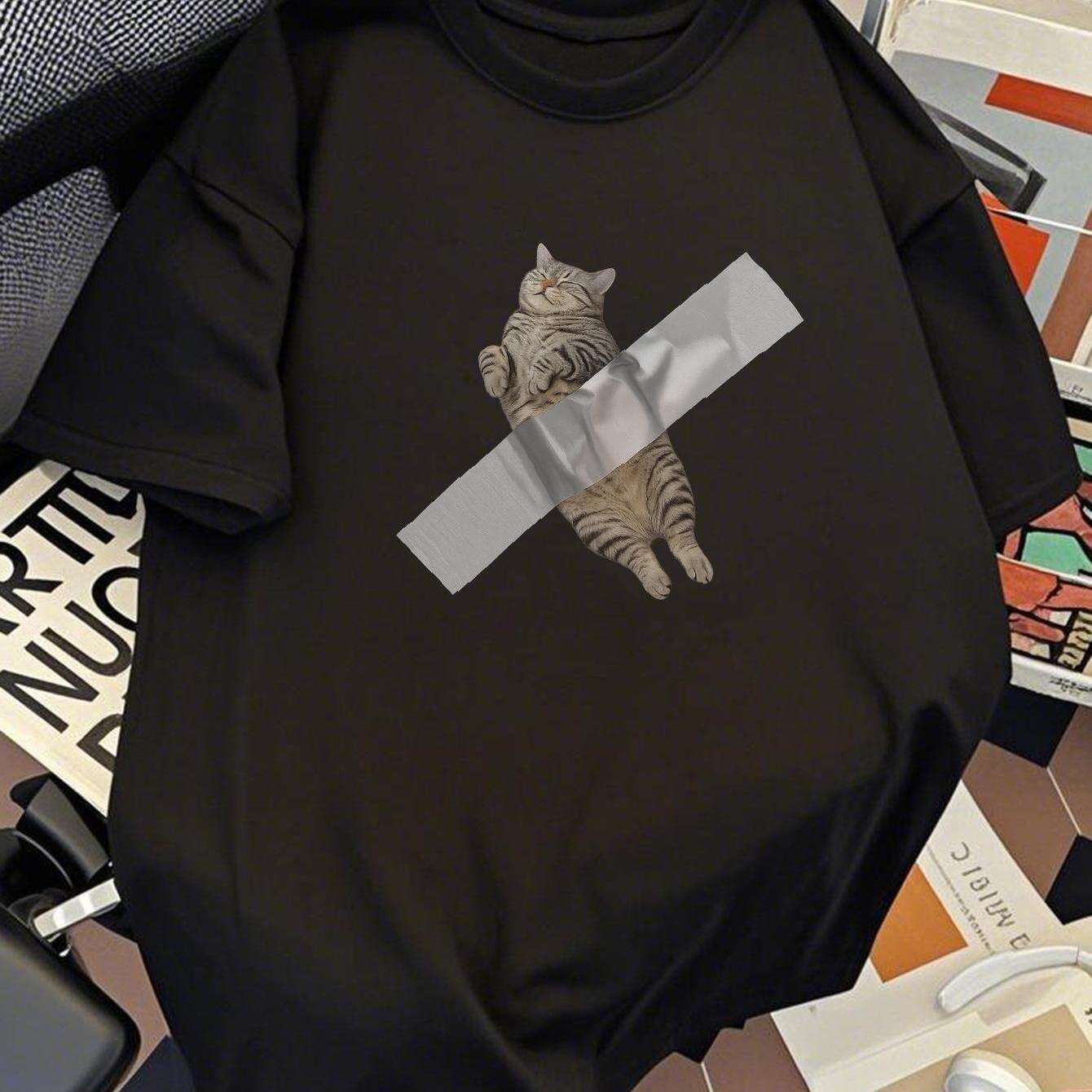 Herren T-Shirt mit lustigem Katzen-Print – Streetwear Style, Casual & Trendig