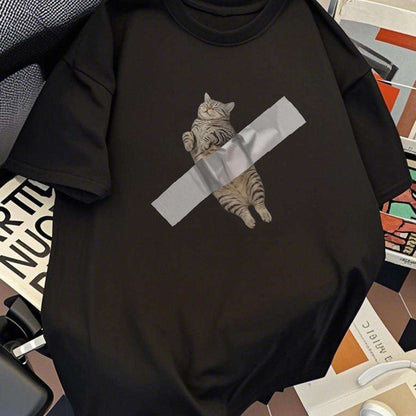 Herren T-Shirt mit lustigem Katzen-Print – Streetwear Style, Casual & Trendig