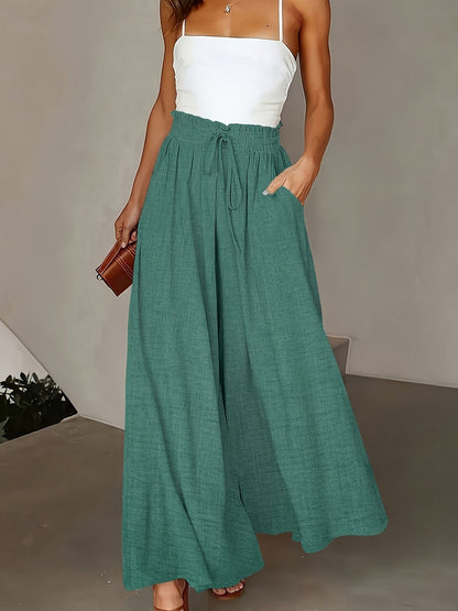 Damen Elegante Weite High-Waist Palazzo Hose mit Kordelzug und Taschen – Perfekt für Freizeit und Büro