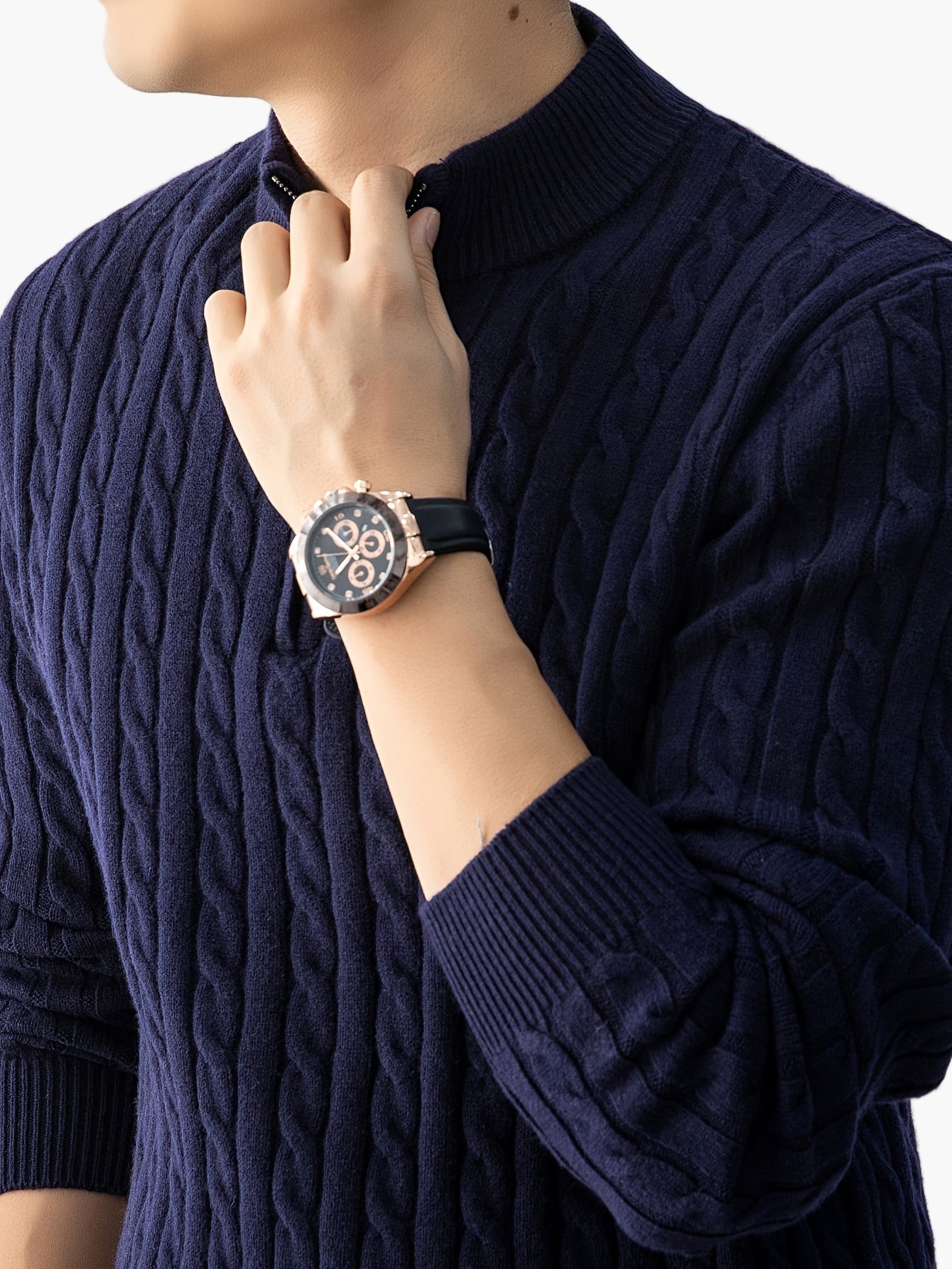 Herren Strickpullover mit Zopfmuster und Stehkragen – Eleganter Casual Look für Herbst und Winter