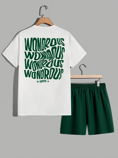 Herren Streetwear Set mit Grafik-T-Shirt und Shorts – Moderner Look, Energetische Typografie, Perfekt für Alltag & Freizeit
