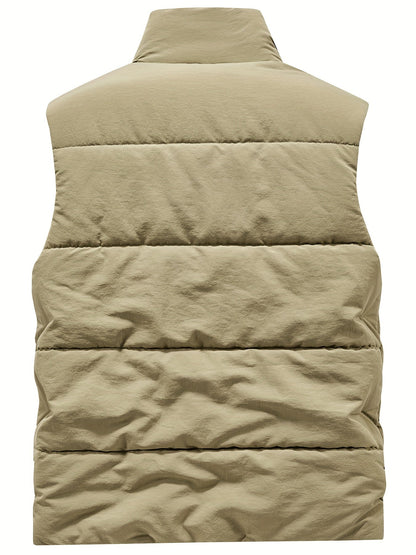 Herren Steppweste mit Stehkragen und Teddyfutter, Khaki