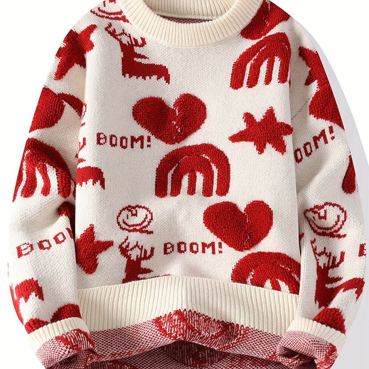 Unisex Pullover Rundhals mit Muster Hirsche Herzen "Boom!"