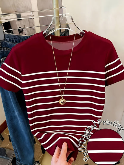 Damen T-Shirt mit Streifen und Raffungen – Modisches Freizeitshirt, Kurzarm, Elegant für Alltag und Büro