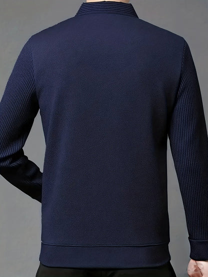 Herren Langarm Poloshirt gestreifter Kragen und Manschetten