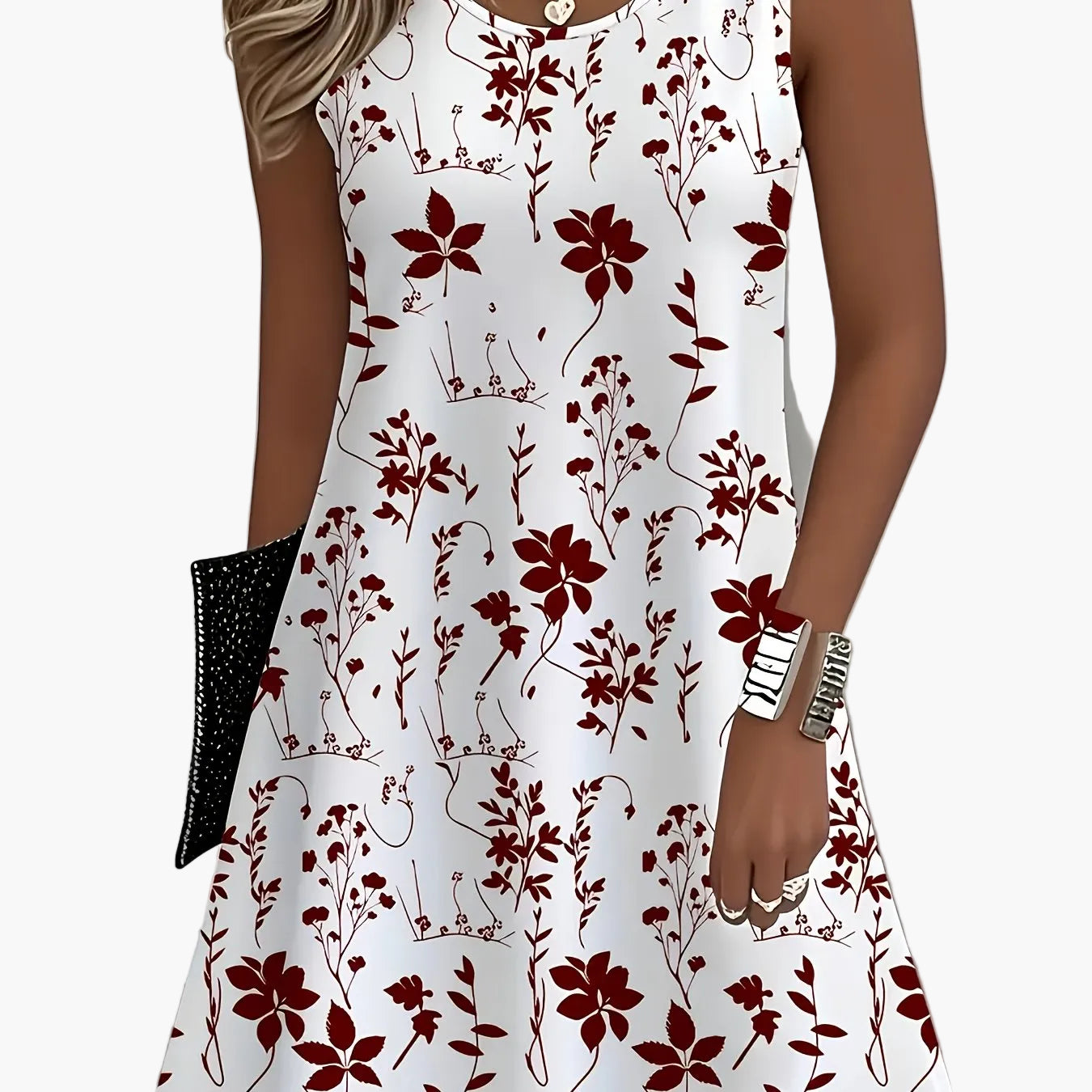 Damen Sommerkleid Ärmellos mit Blumenmuster – Elegantes Freizeitkleid für Alltag und Urlaub