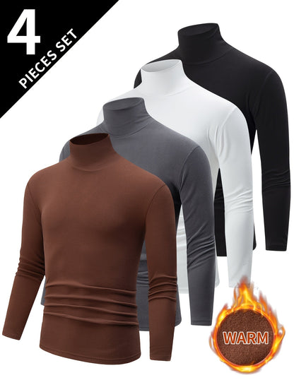 Herren Rollkragenpullover Langarmshirt Slim Fit 4er-Set Schwarz Weiß Grau Blau