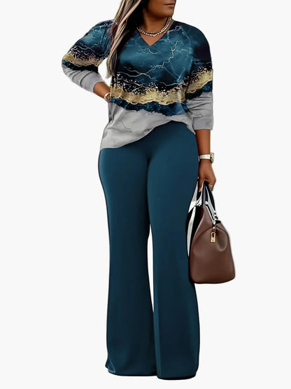 Damen Elegante Freizeit-Hose mit Modernem Print-Oberteil – Perfekt für Alltag und Ausflüge