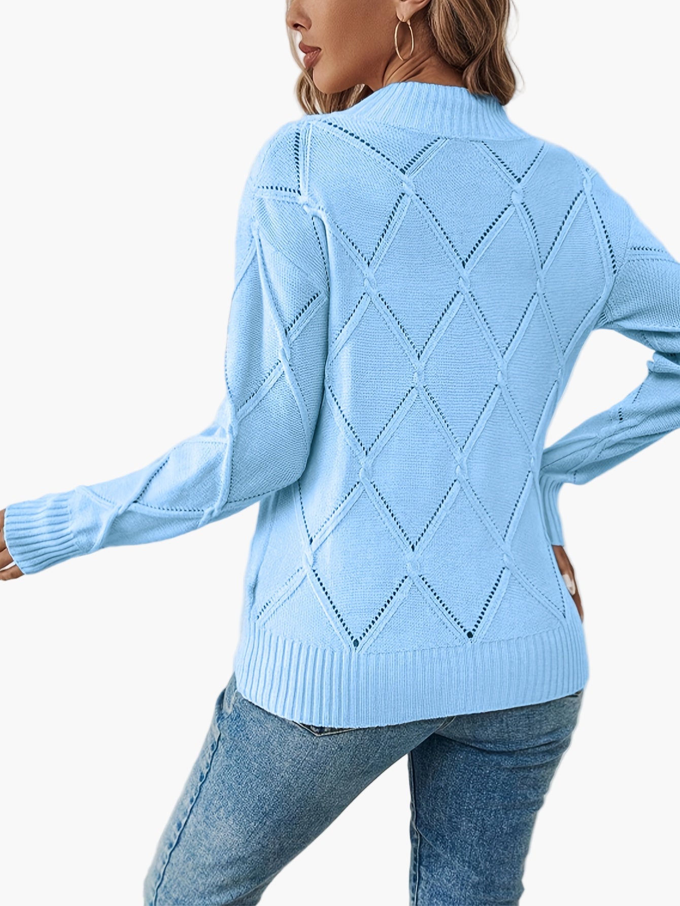 Damen Strickpullover mit Rauten-Muster und elegantem Stil – Perfekt für Alltag und Büro