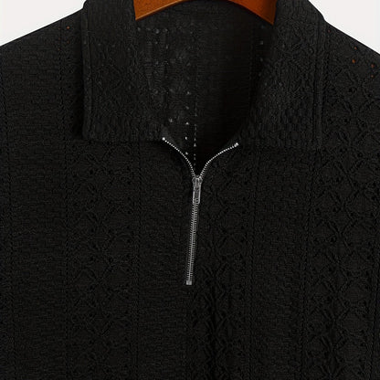 Herren Strickpolo mit Reißverschluss und modernem Muster – Elegant für Büro & Freizeit