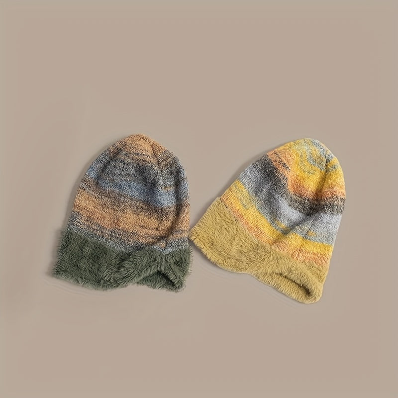 Unisex Winter Beanie Strickmütze mit weichem Futter & Farbverlauf
