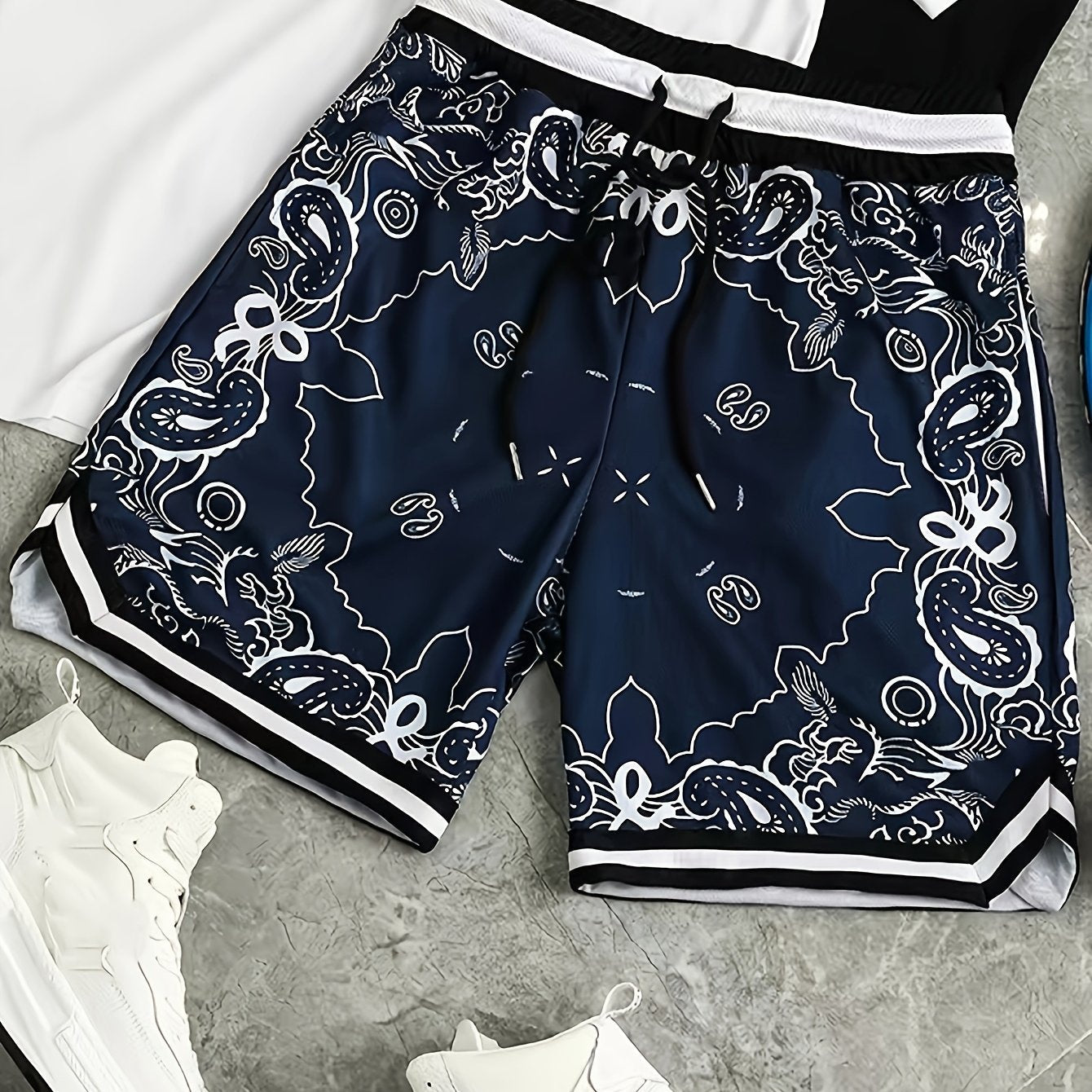 Herren Bandana-Print Basketball Shorts Sport Streetwear Freizeit