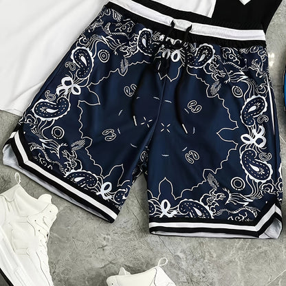 Herren Bandana-Print Basketball Shorts Sport Streetwear Freizeit
