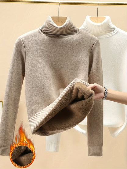 Damen Rollkragenpullover mit Plüschfutter – warm, Langarm