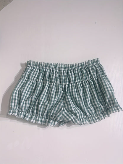 Damen Y2K Karierte Rüschenshorts – Verspielte Sommer-Shorts für Freizeit & Loungewear