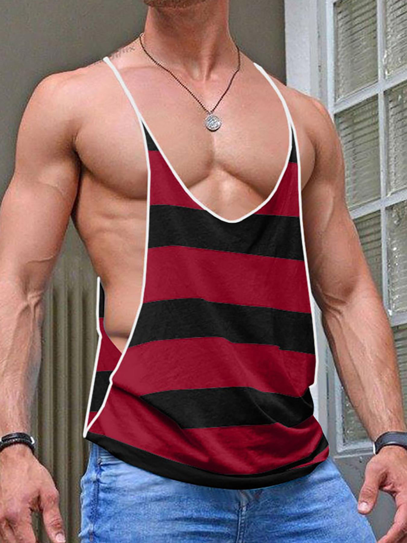 Herren Stringer Tanktop mit Streifen – Sportliches Fitness- und Freizeitshirt