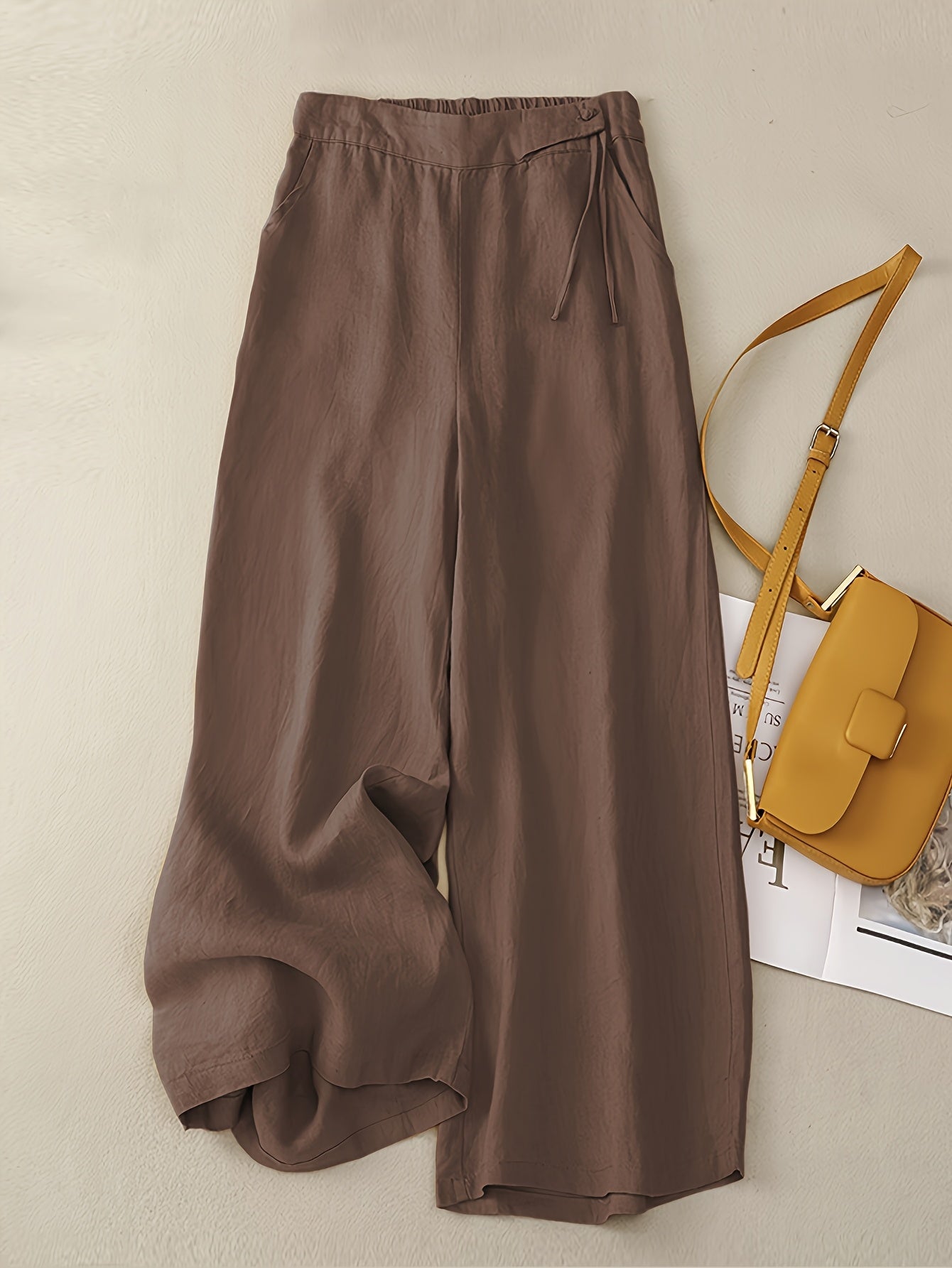 Damen Elegante Weite Freizeithose mit Bindegürtel – Lockerer Business & Alltagsstil