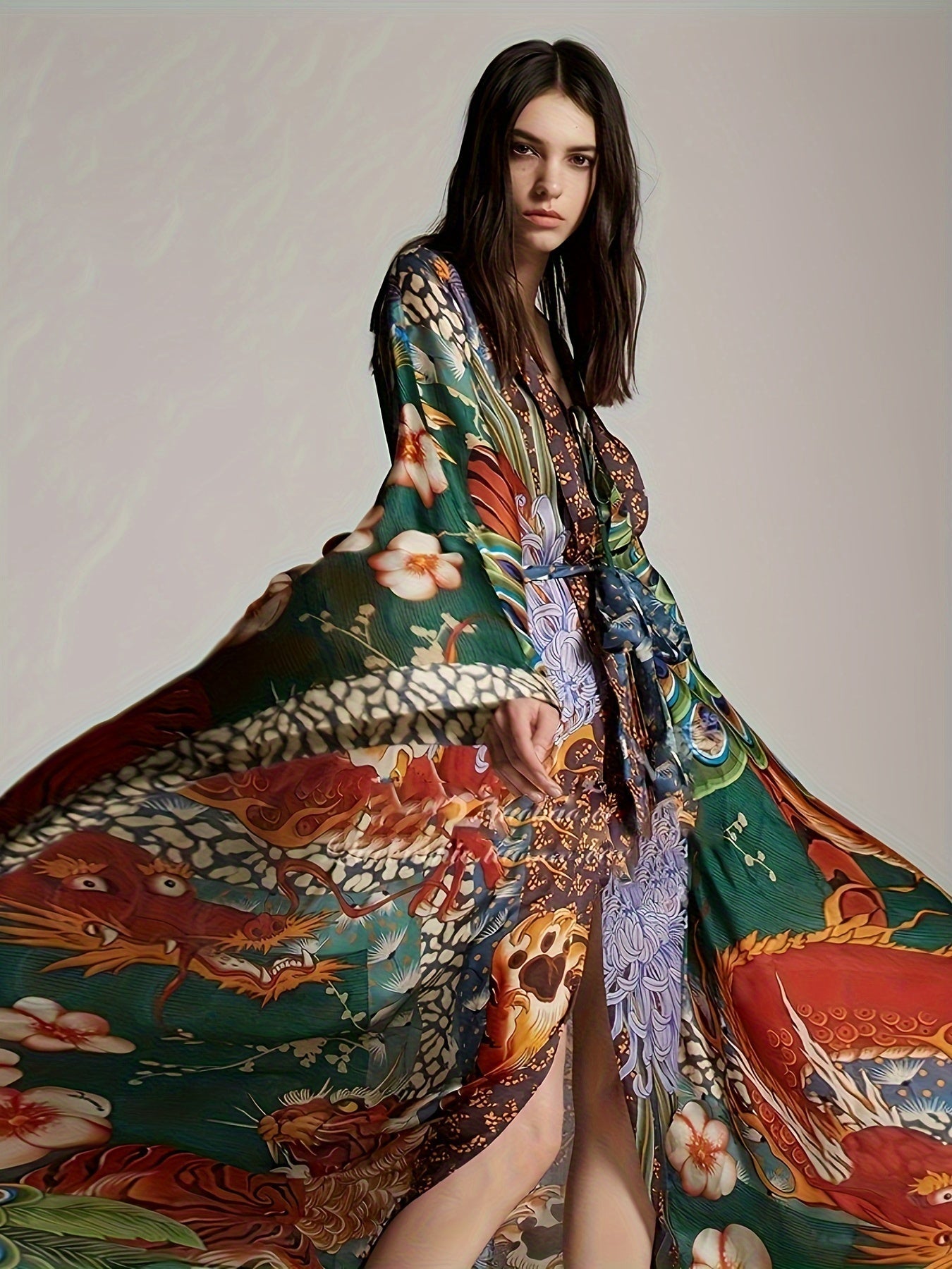 Damen Luxus Kaftan Kimono Maxilänge – Extravaganter Boho Stil für Resort & Abend