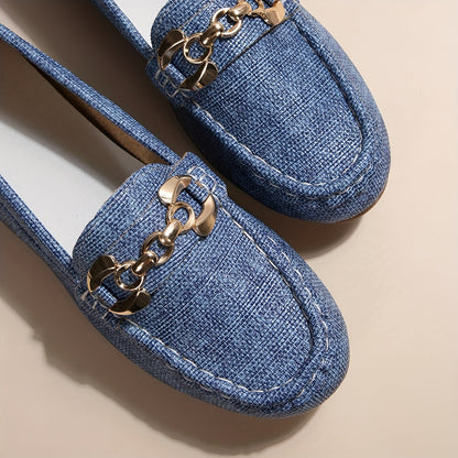 Damen Mokassins im Loafer-Stil mit Ketten-Detail – Stilvolle bequeme Freizeitschuhe für Alltag und Büro