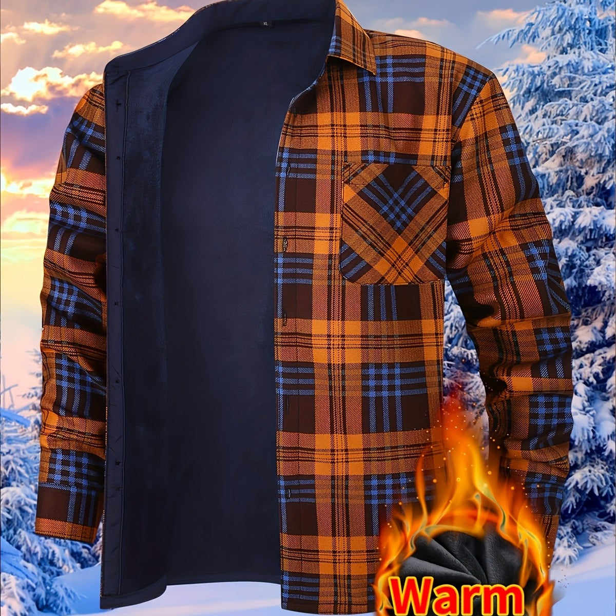 Herren Thermohemd-Jacke 2-in-1 mit Windschutz und Warmfutter – Kariertes Outdoor-Freizeithemd